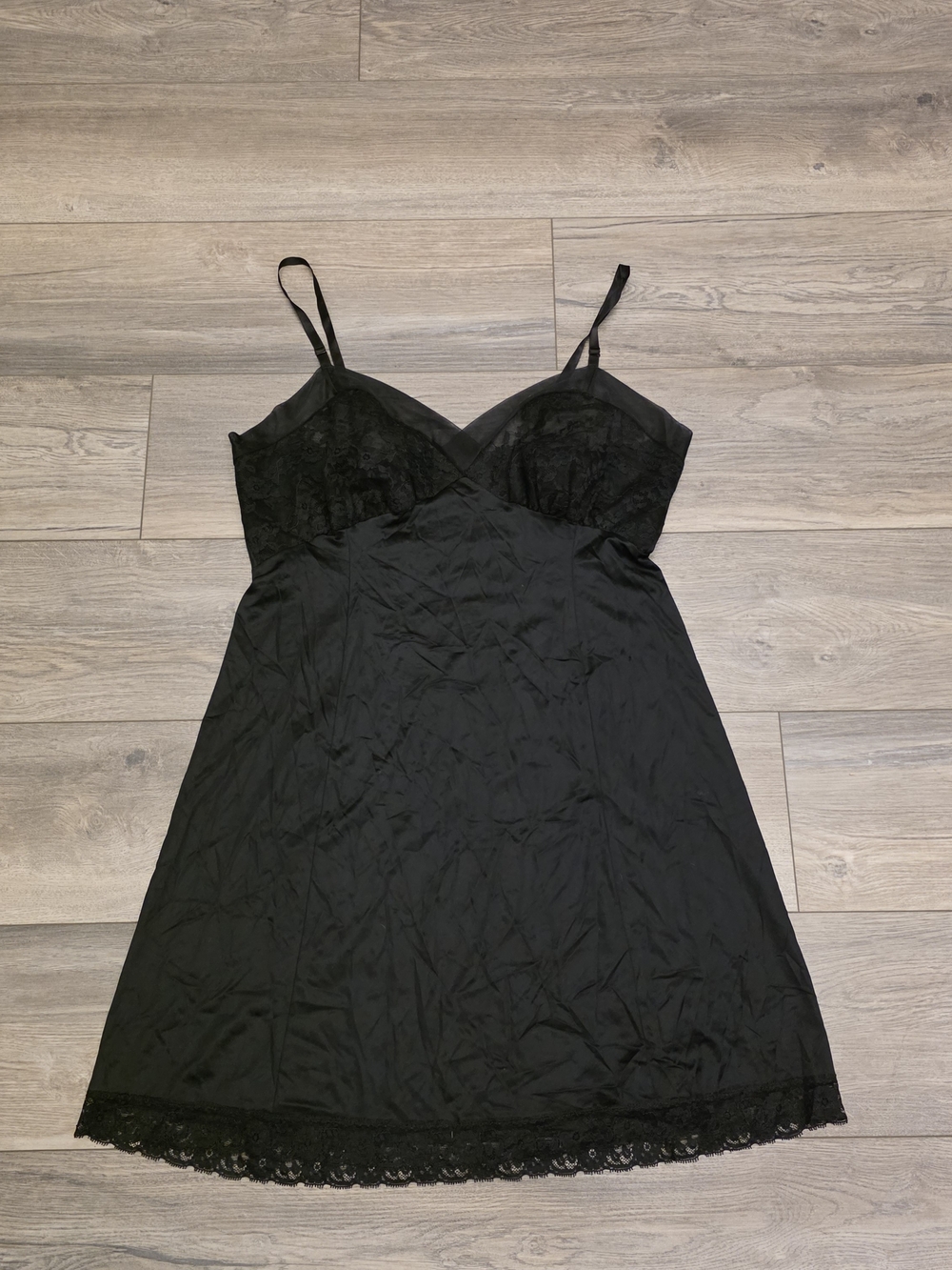Vintage Van Raalte Black Nylon Slip Dress - Lace Bodice Lingerie Sz Short 38